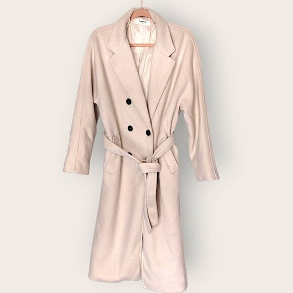 Commense Womens Coat Sz Large Cream Knee Length Trench Glamcore Classicore - Picture 2 of 15